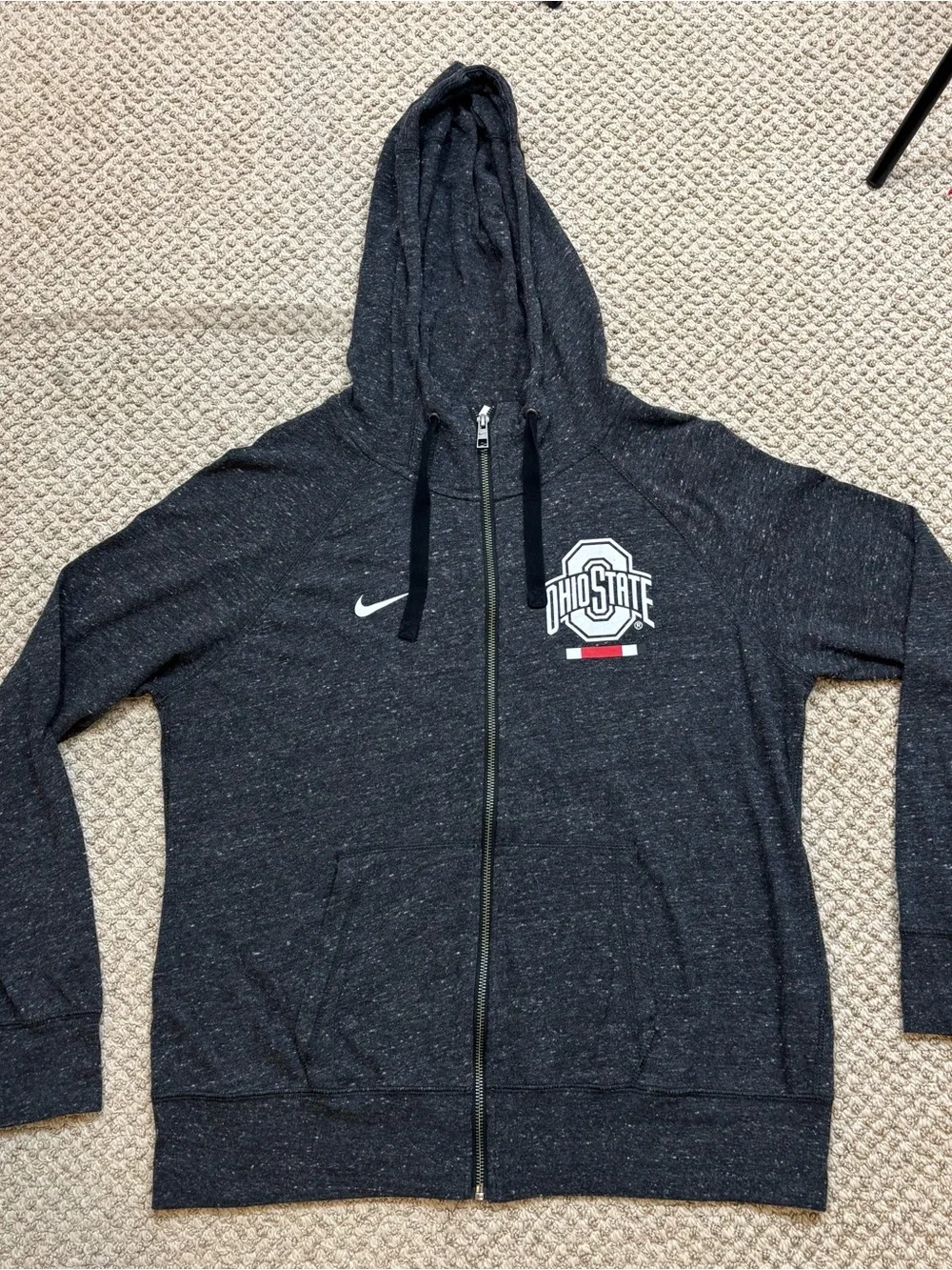 Ladies Nike Heather Black Ohio State Full Zip Lightweight‎ Hoodie Size Large